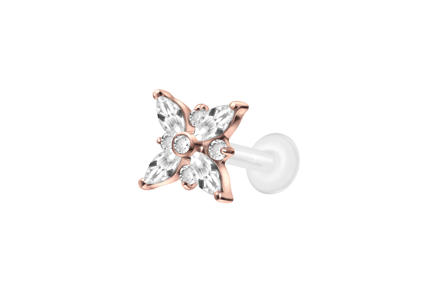 PTFE Labret Piercing mit Innengewinde + Titan-Aufsatz KRISTALLSTERN